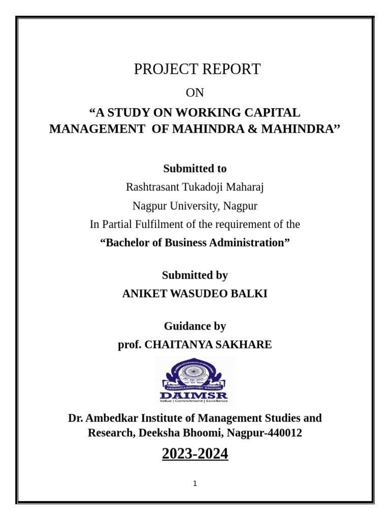 Working Capital Management of Mahindra & Mahindra | PDF | Working ...