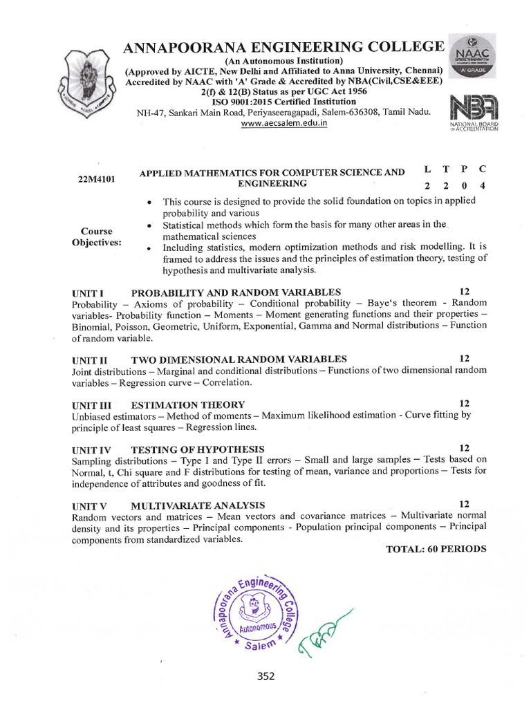 22m4101-Applied Mathematics For Computer Science Engineering | PDF