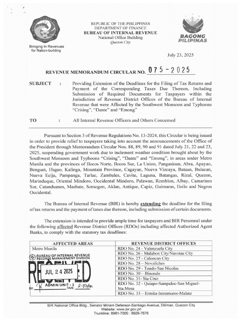RMC No. 75 2025 | PDF