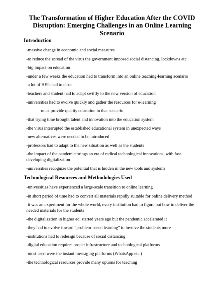 The Transformation of Higher Education After The COVID Disruption | PDF ...