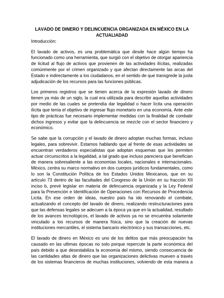 Lavado de Dinero y Crimen Organizado en México | PDF | Lavado de dinero ...