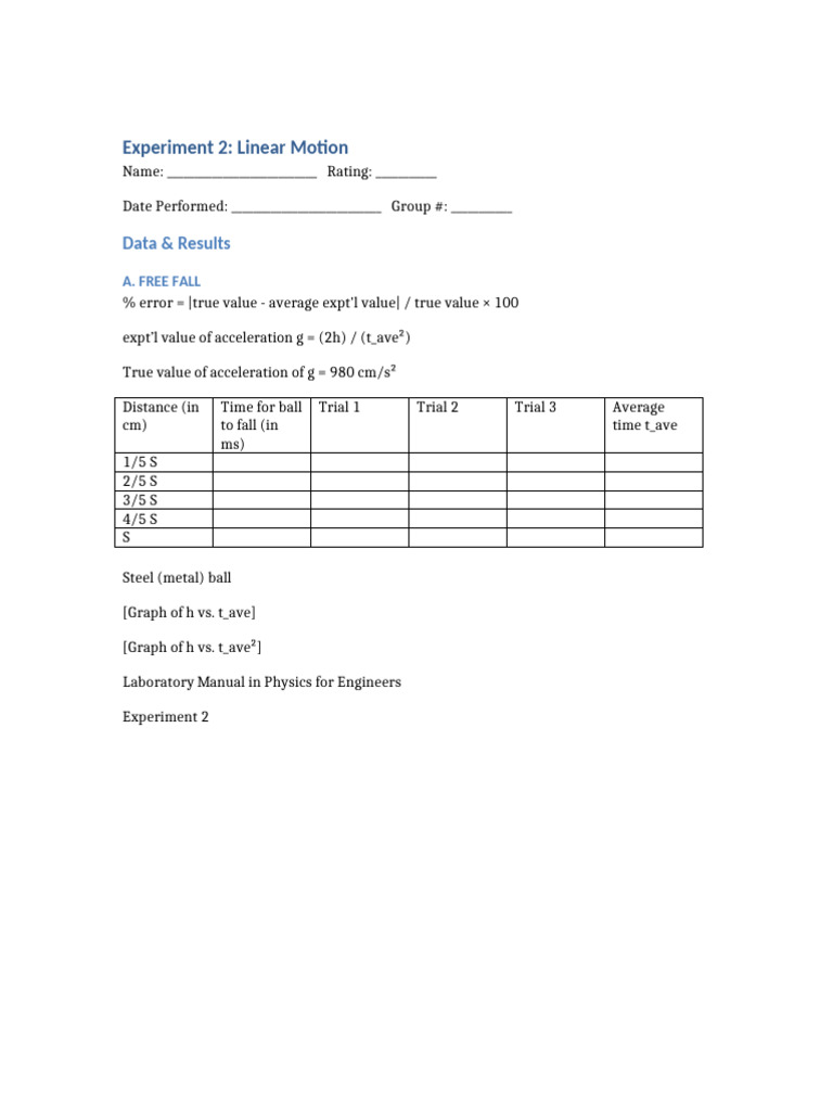 Experiment 2 Linear Motion | PDF