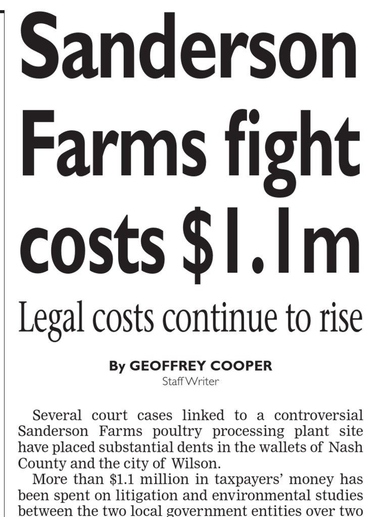 Sanderson Farms Fight Costs 1.1m PDF Lawsuit Government