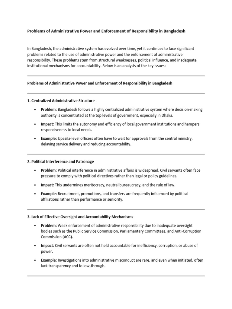 Administrative Power Issues in Bangladesh | PDF | Accountability ...
