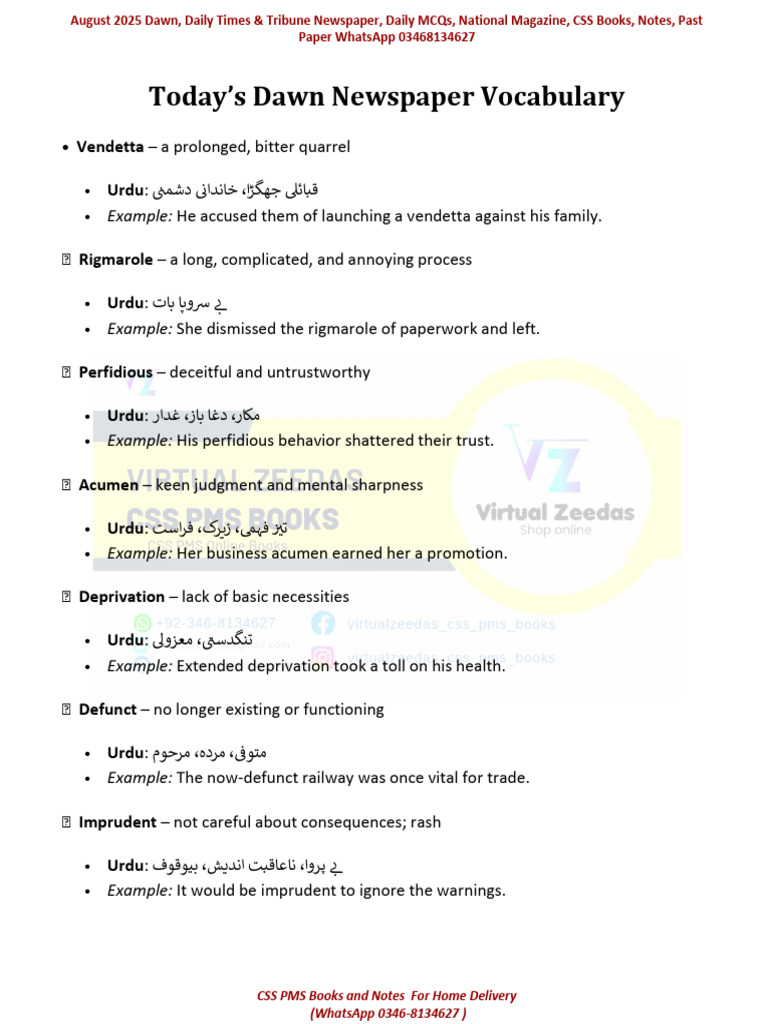 Today's Dawn Newspaper Vocabulary 16th August 03468134627 | PDF ...