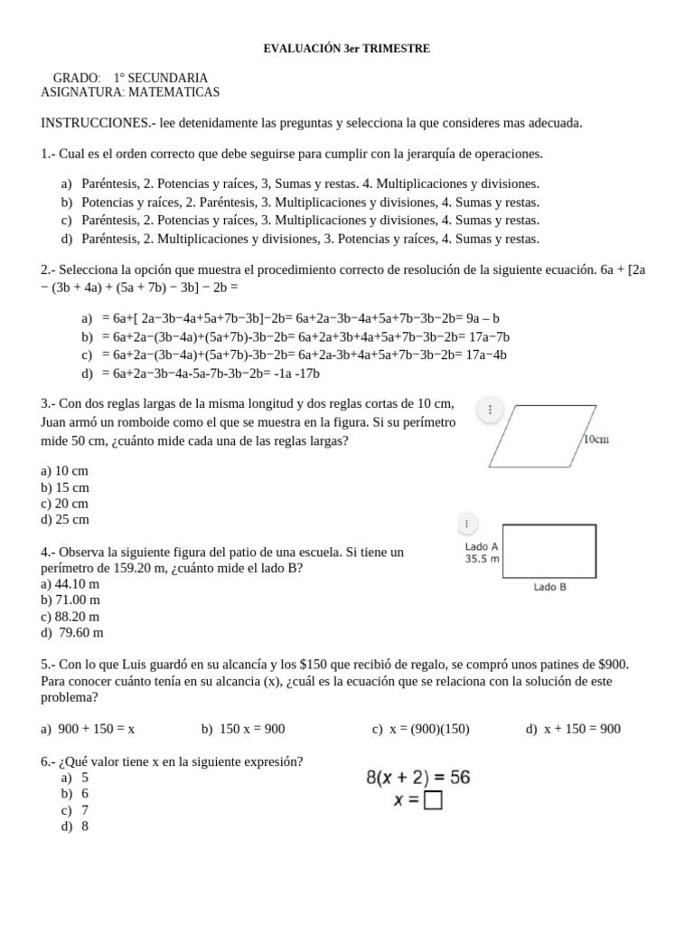 Ex3 Matematicas 1rosecundaria | PDF | Matemáticas