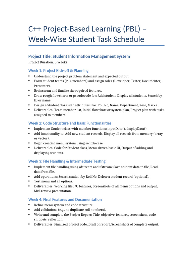 PBL Schedule for Student Info System | PDF