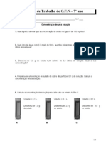 Ficha de Trabalho 7º Ano - Concentração de Uma Solução