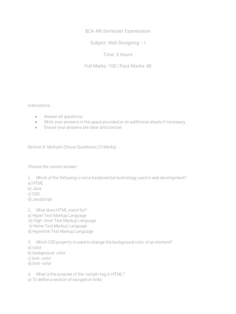 BCA 4th Semester Exam Papers Overview | PDF | Html | Markup Language