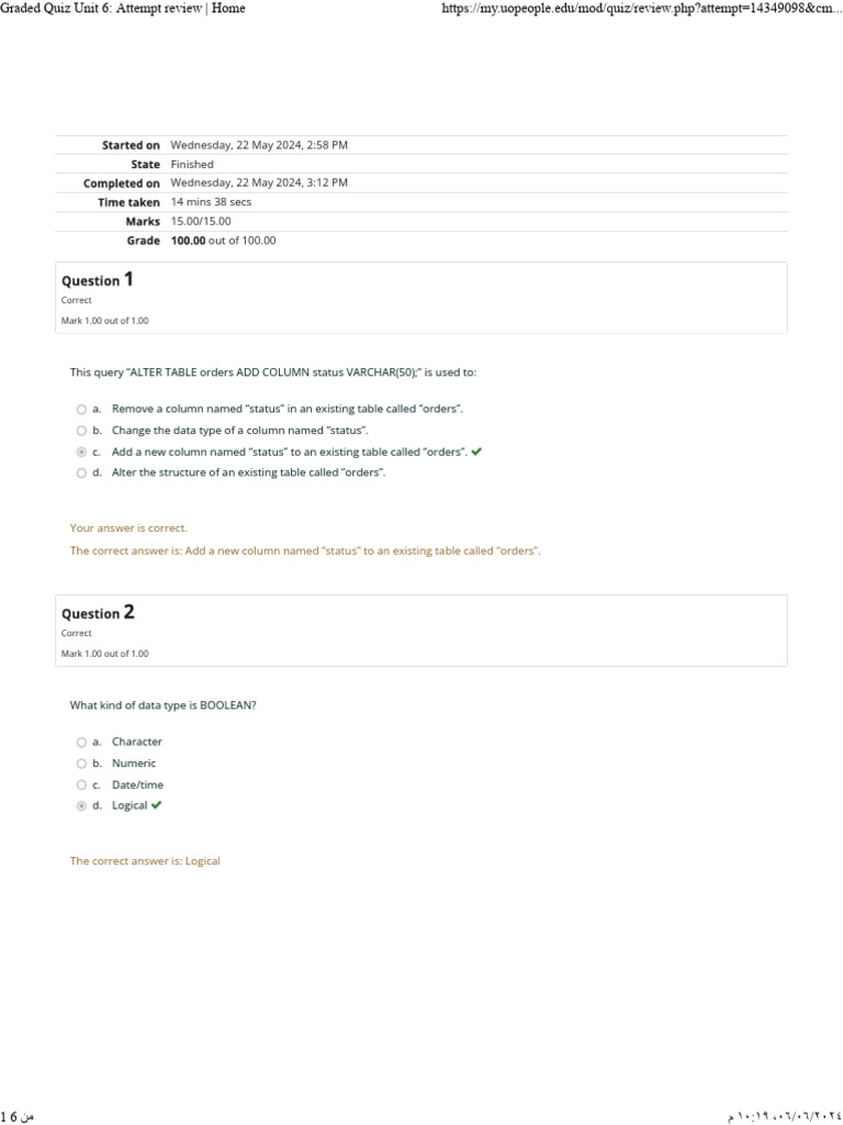 SQL Quiz Unit 6 Review | PDF | Table (Database) | Sql