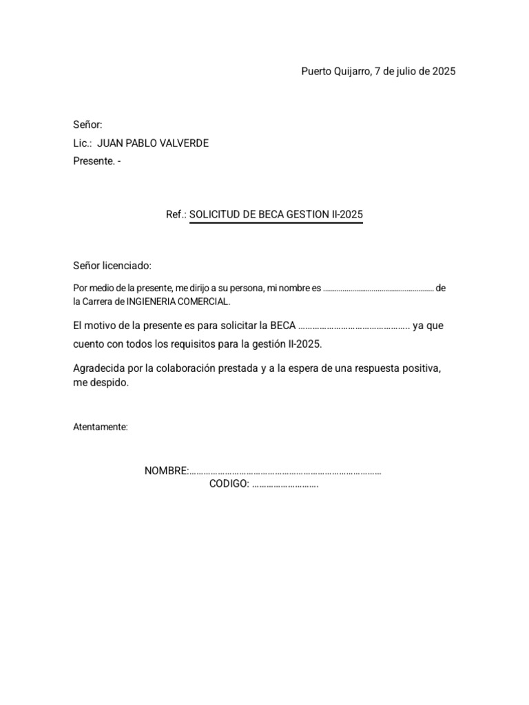 Solicitud de Beca Gestión II-2025 | PDF