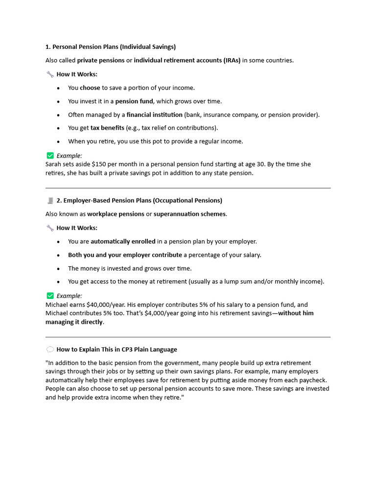 Personal and Employer Pension Plans Explained | PDF