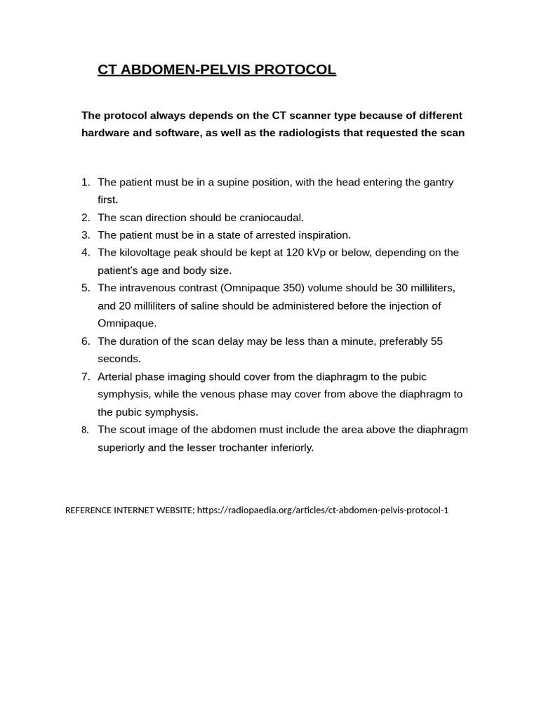 CT Abdomen Protocol | PDF