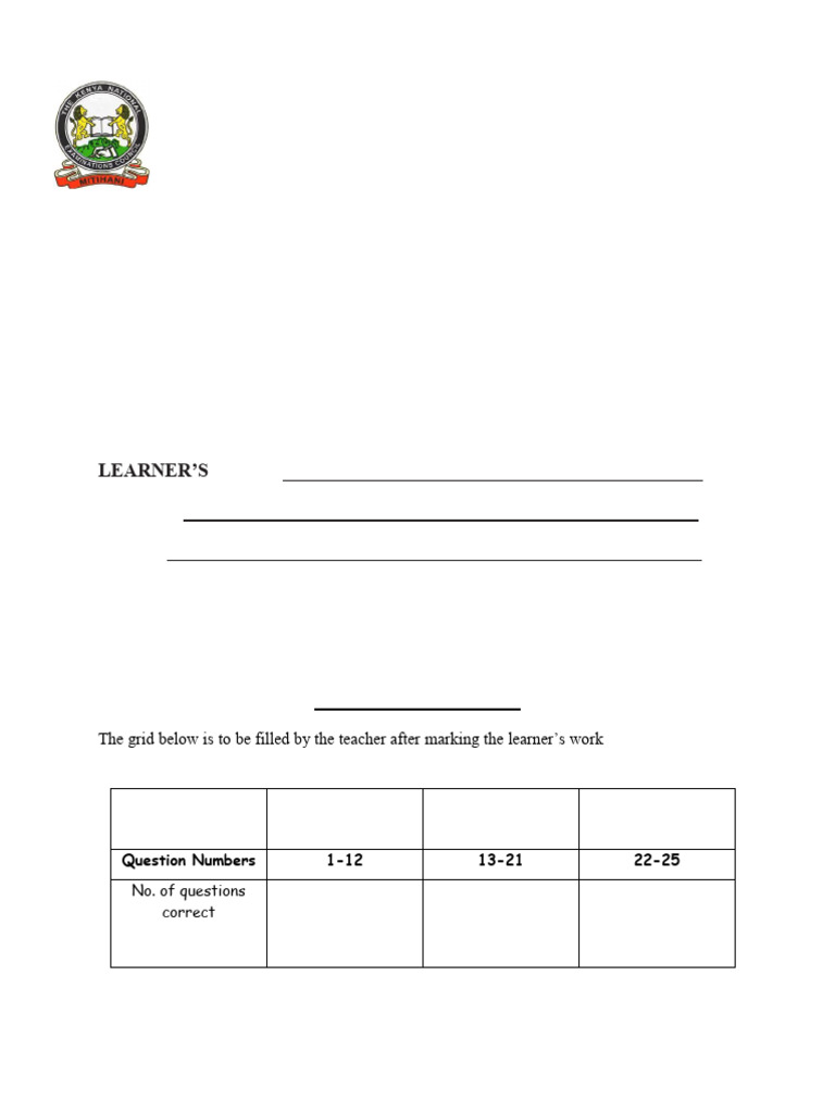 Grade 4 Mathematics Assessment Kenya | PDF | Mathematics