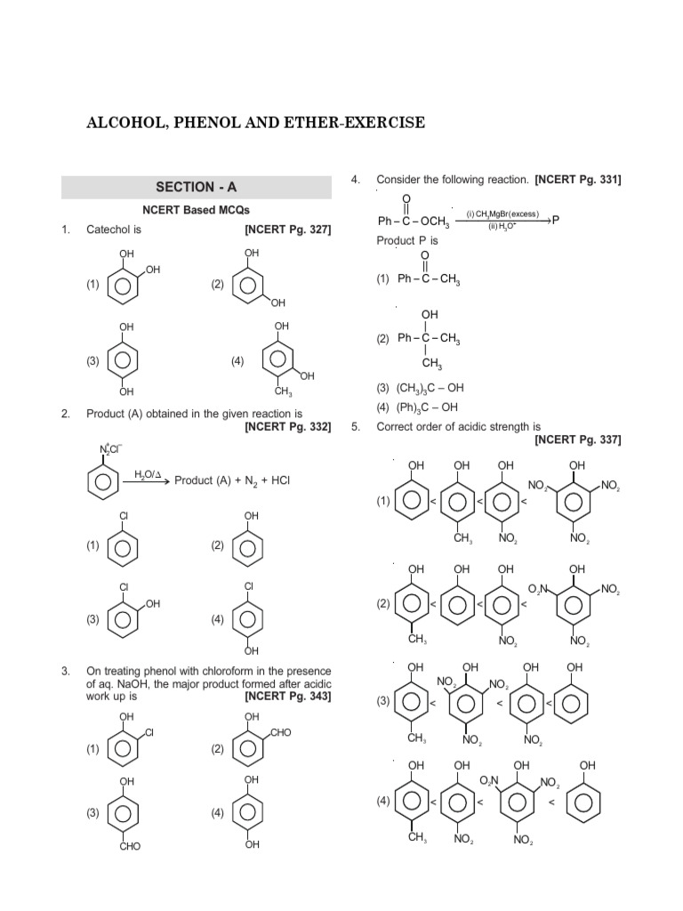 NCERT MCQs on Alcohols, Phenols, Ethers | PDF | Methyl Group | Ether