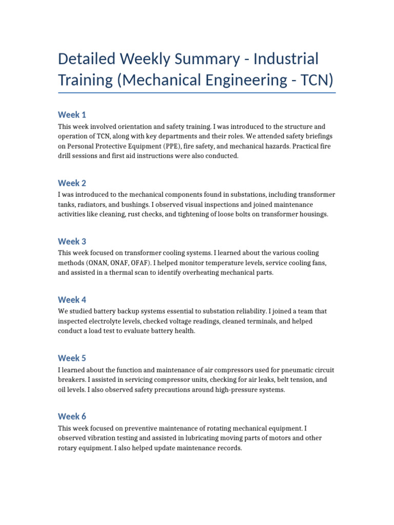 Detailed Weekly Summary TCN IT | PDF | Transformer | Mechanical Engineering
