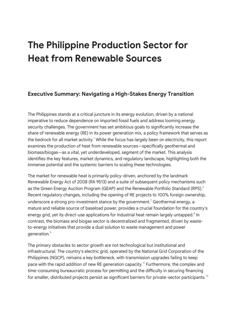 Renewable Heat Production in the Philippines | PDF | Renewable Energy ...