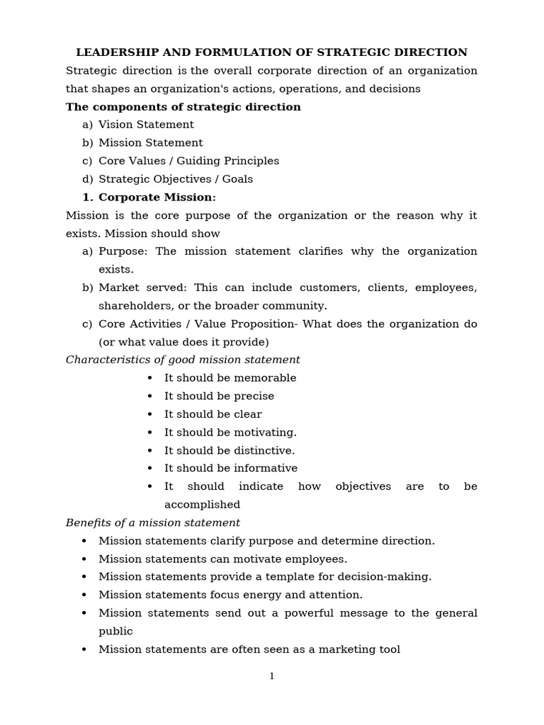 Strategic Direction in Leadership | PDF | Marketing | Swot Analysis