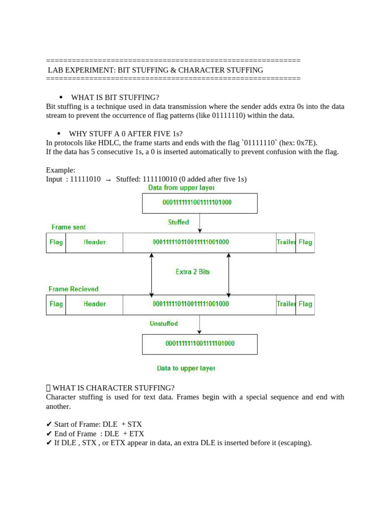 Bit and Character Stuffing Explained | PDF | Notation | Computer ...
