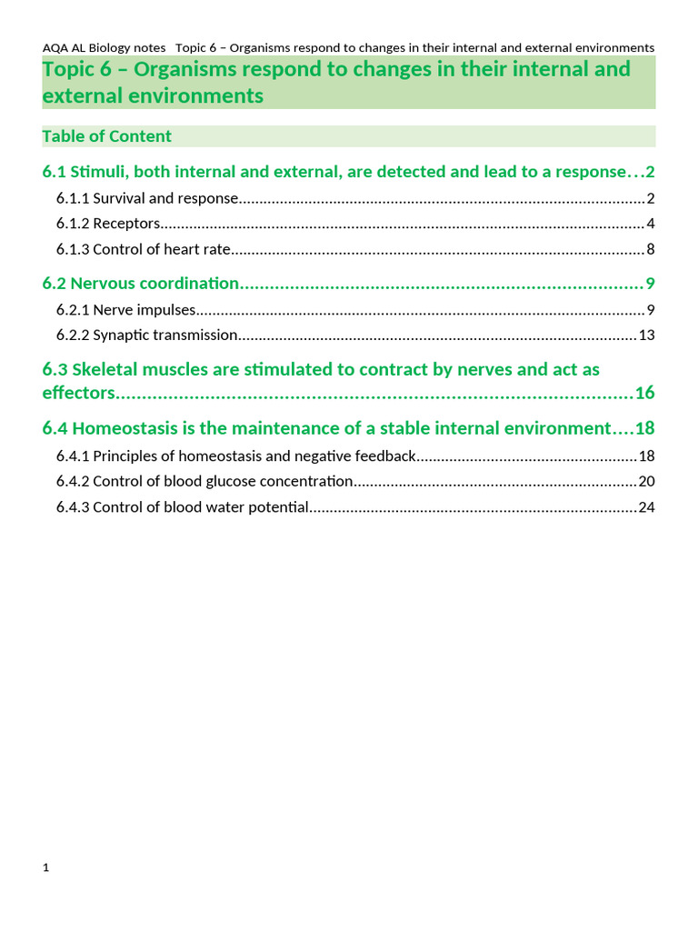 Topic 6 - Organisms Respond To Changes in Their Internal and External ...