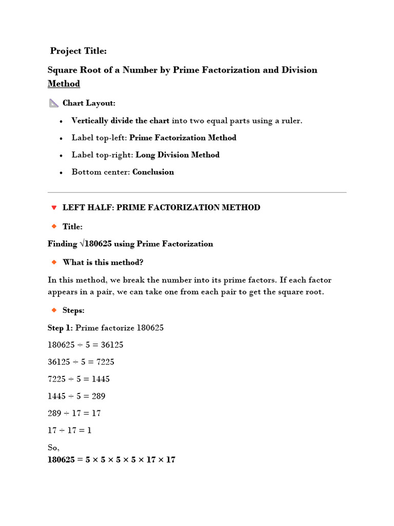 Square Root of 180625: Methods Explained | PDF | Division (Mathematics ...