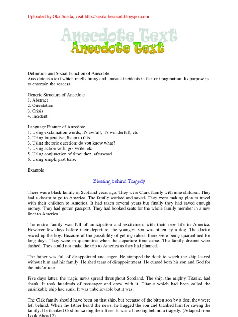 Anecdote Text Disaster And Accident