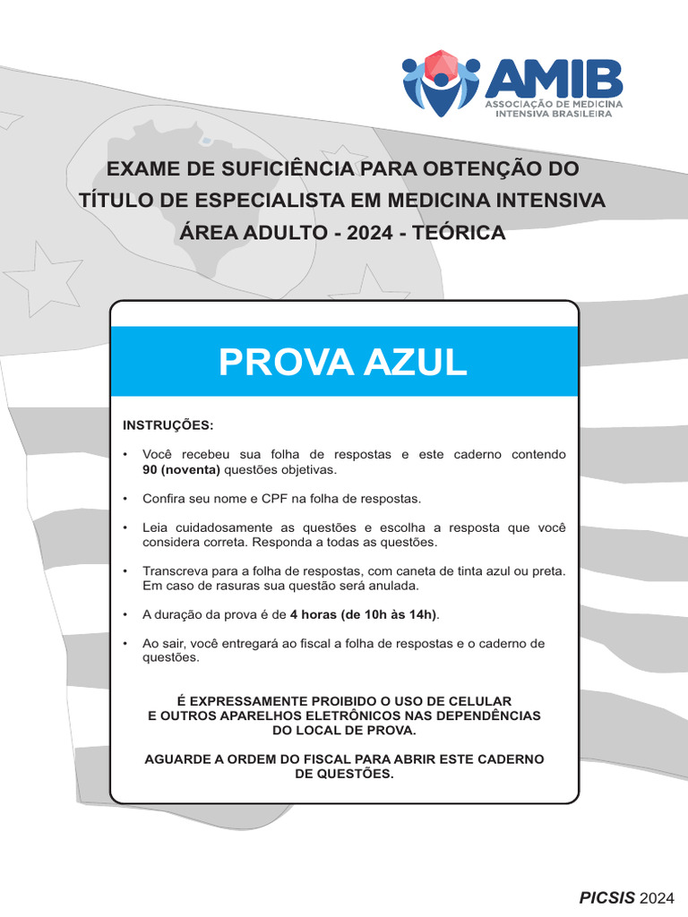 Prova Teórica AMIB 2024 - Medicina Intensiva | PDF | Diabetes | Coração