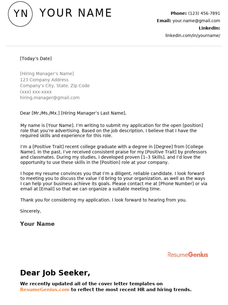 Entry Level Cover Letter Template | PDF | Résumé | Computing