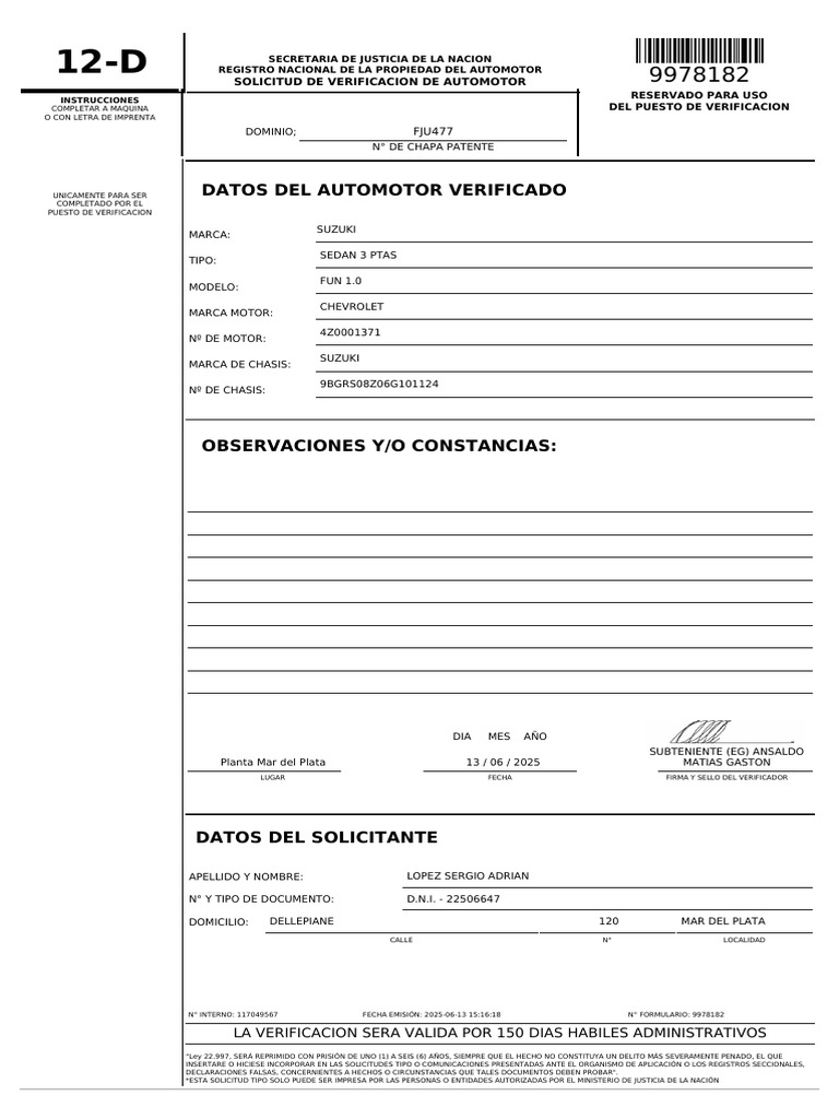 Formulario 12 Verificación Policial PDF | PDF