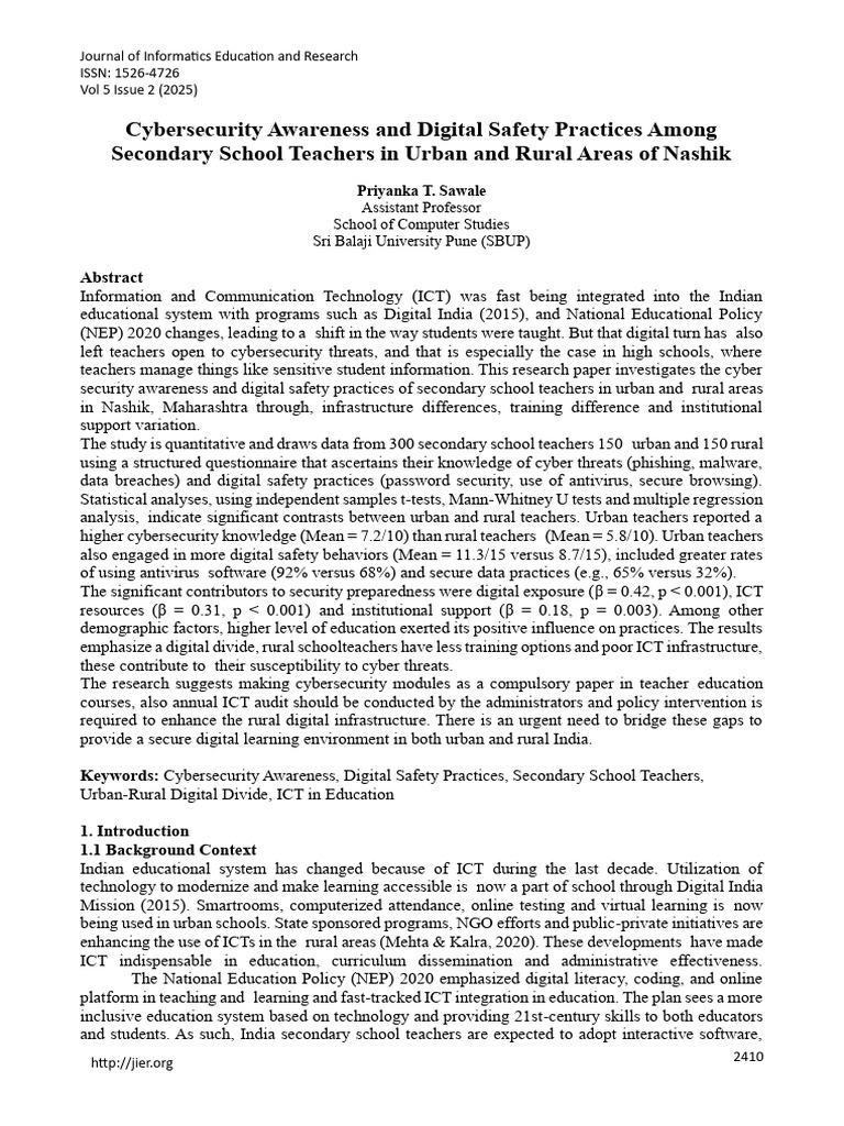 Cybersecurity Practices of Nashik Teachers | PDF | Computer Security ...
