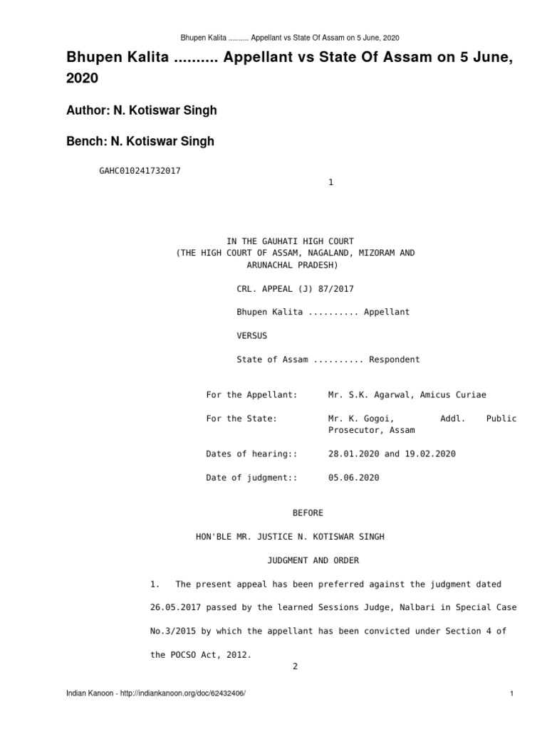 Bhupen Kalita Appellant Vs State of Assam On 5 Jun 250709 065139 | PDF ...