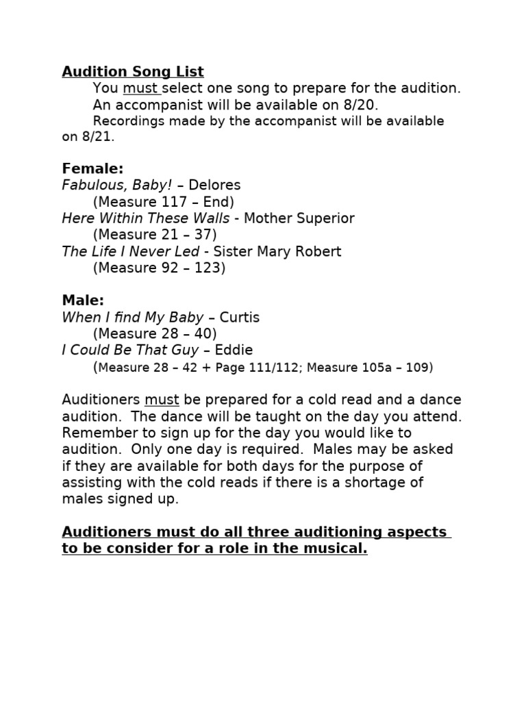 Audition Song List | PDF