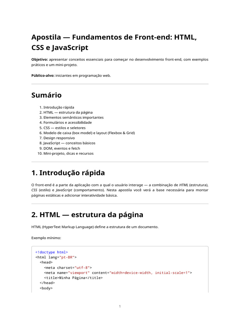 Fundamentos de Front-end: HTML, CSS e JS | PDF | Html | Script Java