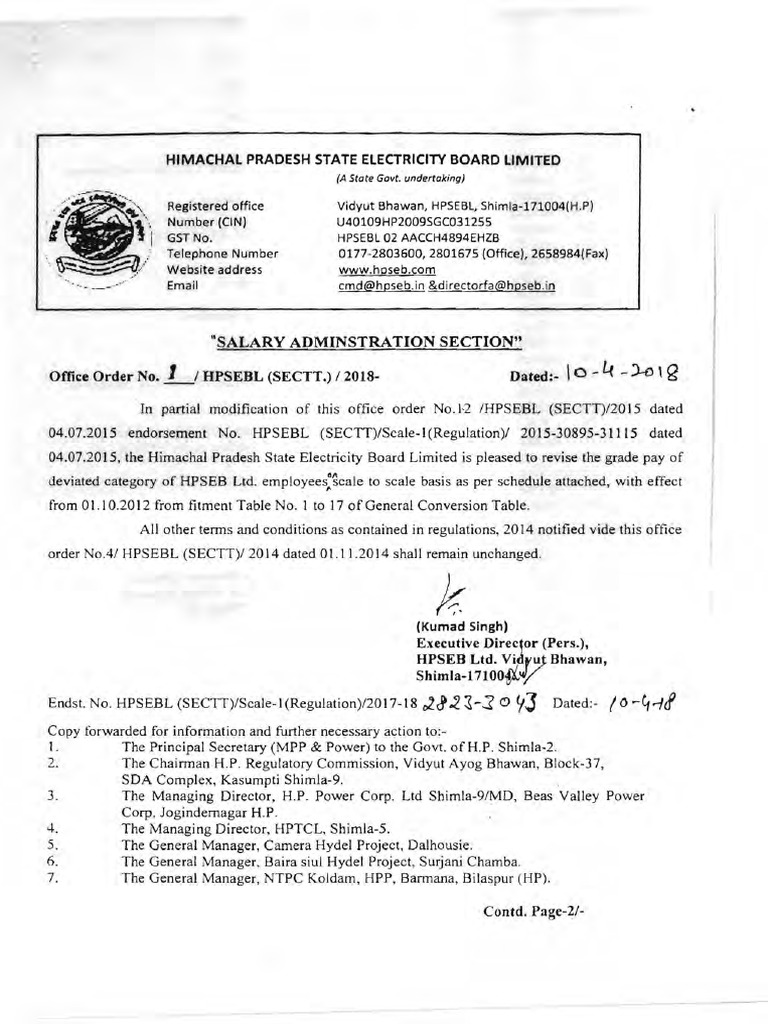 HPSEB Employee Grade Pay Revision | PDF