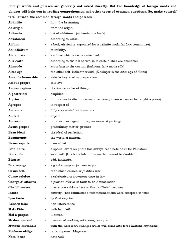 Essential Foreign Words and Phrases | PDF