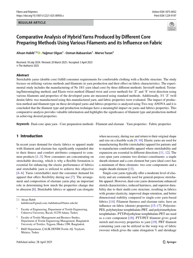 Comparative Analysis of Hybrid Yarns Produced by D | PDF | Textiles | Yarn