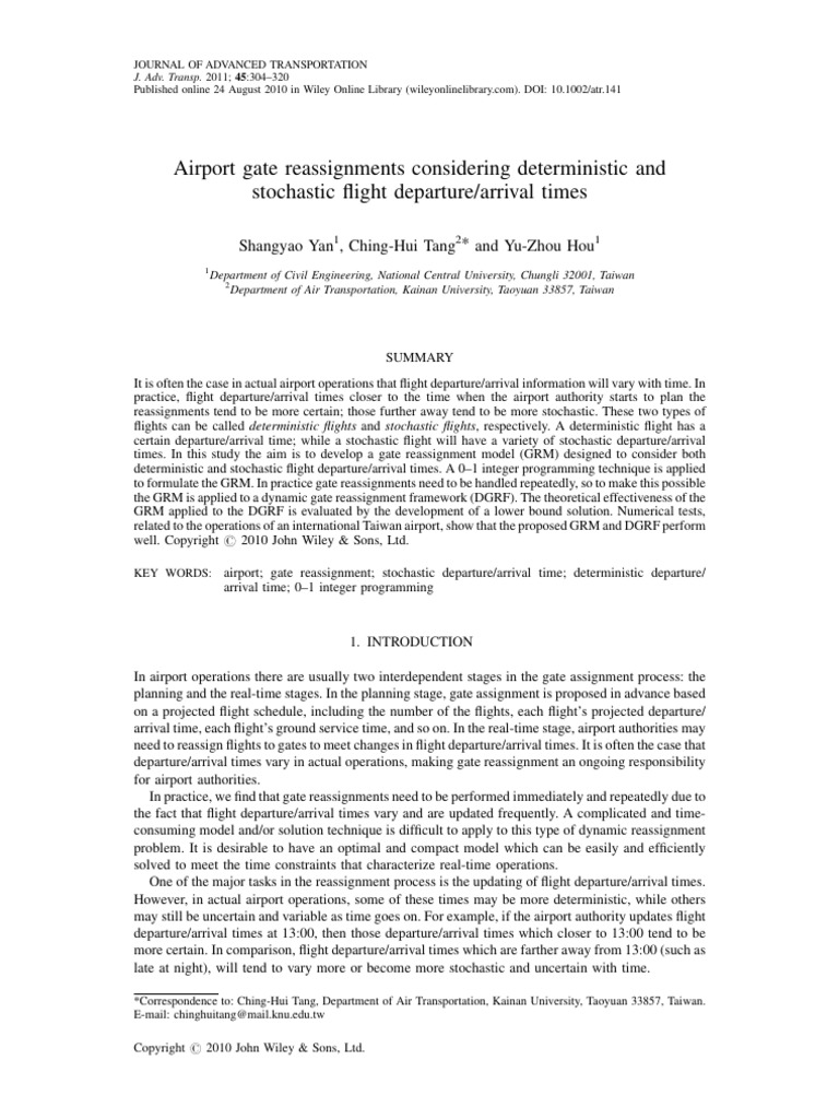 Airport Gate Reassignments Considering Deterministic and Stochastic ...