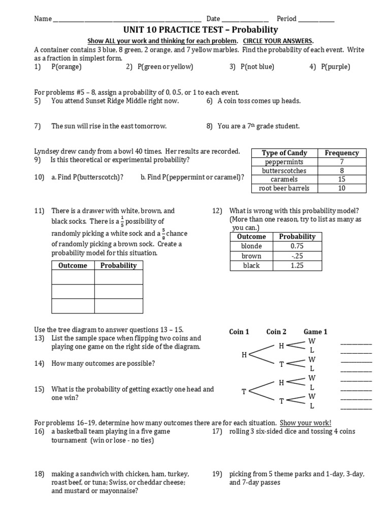 Probability Practice Test Questions | PDF | Probability | Probability ...