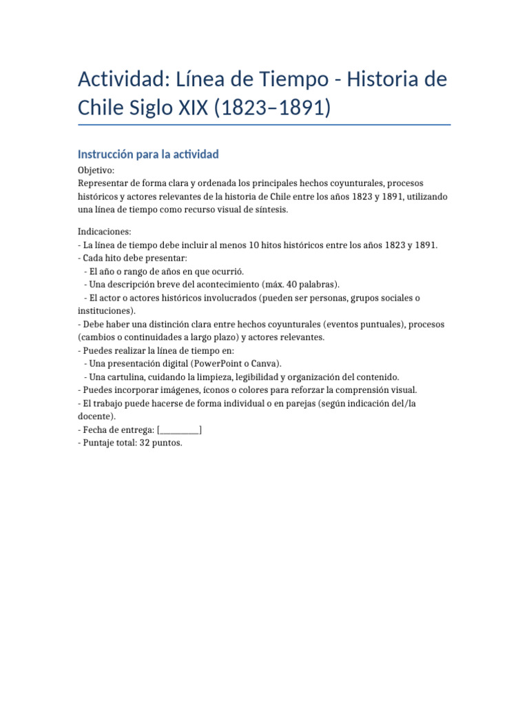 Línea de Tiempo de Chile: Siglo XIX | PDF