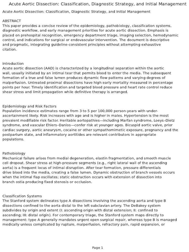 Acute Aortic Dissection Management Guide | PDF | Angiology | Diseases ...