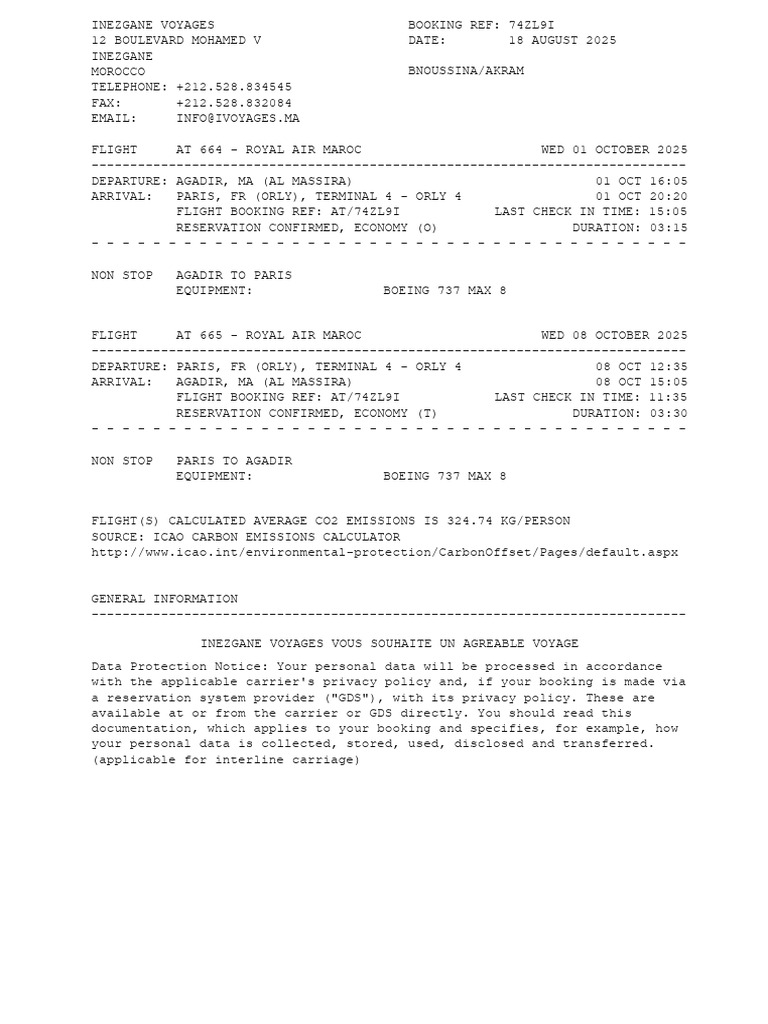 Amadeus Itinerary Document - Itinerary - 74ZL9I - BNOUSSINA - AKRAM ...