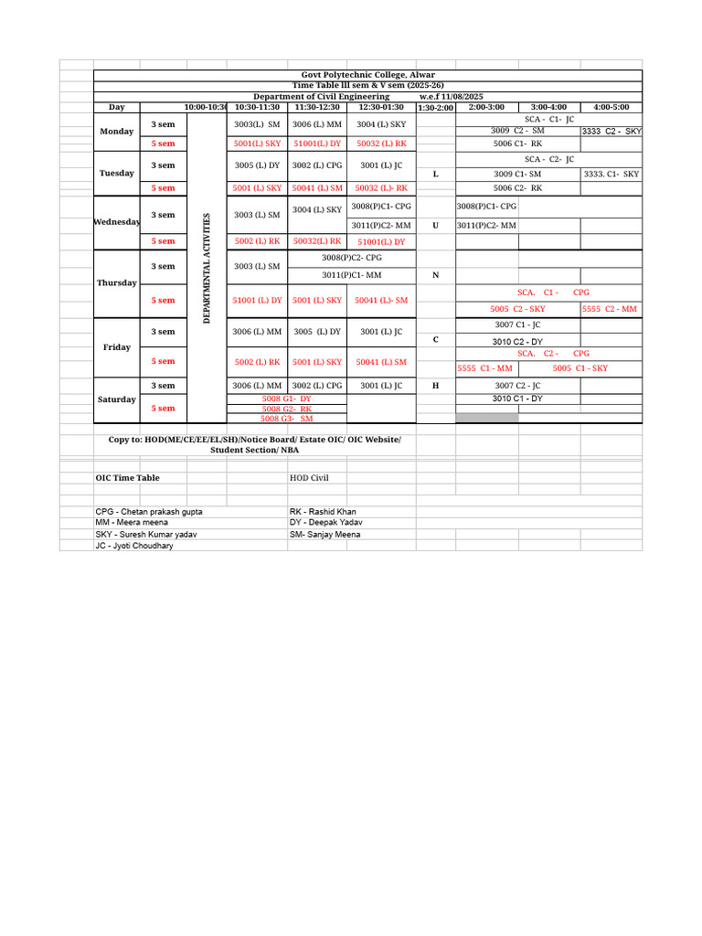Civil Engineering Time Table 2025-26 | PDF