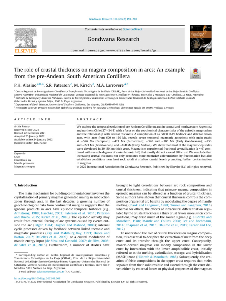 Alasino - 2022 - The Role of Crustal Thickness On Magma Composition in ...