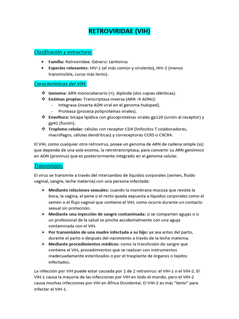 Retroviridae (Vih) | PDF | VIH | Retrovirus