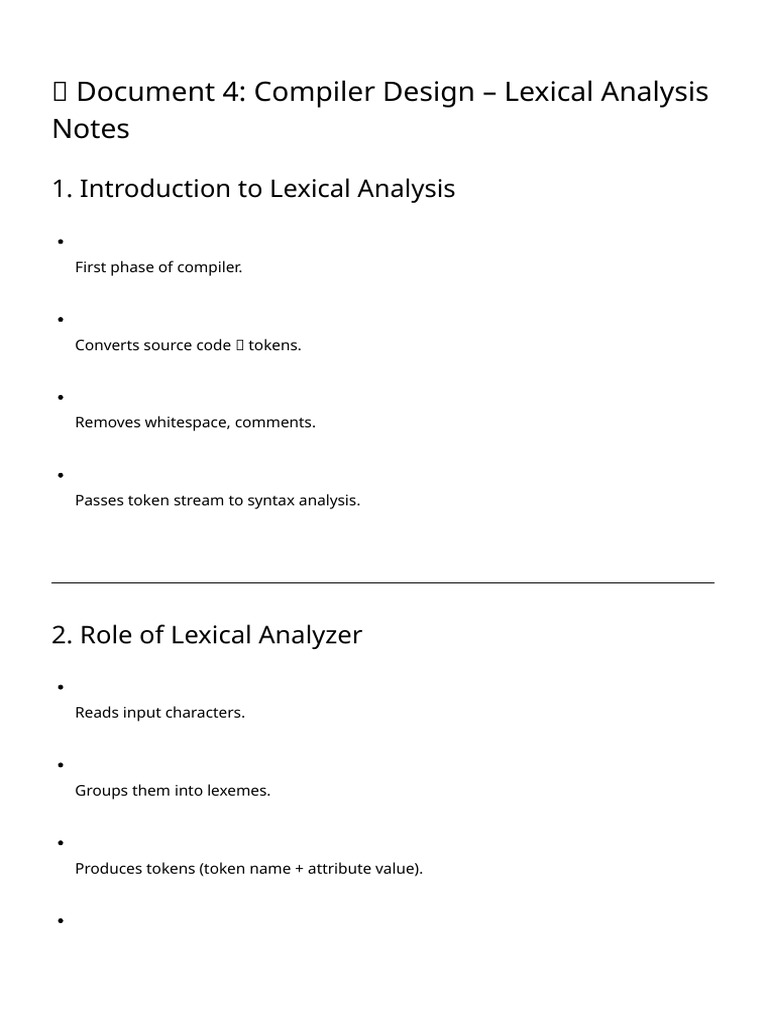 Document 4 Compiler Design - Lexical Analysis Notes | PDF