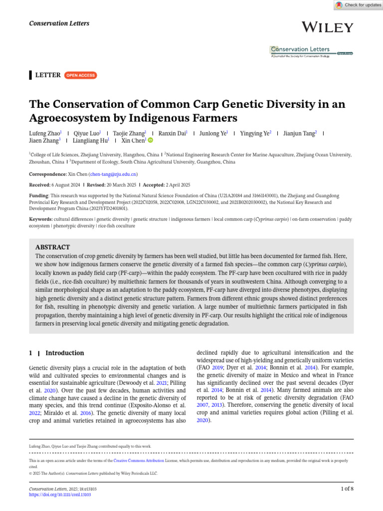 Conservation Letters - 2025 - Zhao - The Conservation of Common Carp ...