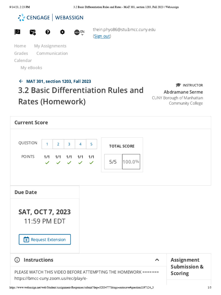 3.2 Basic Differentiation Rules and Rates - MAT 301, Section 1203, Fall ...