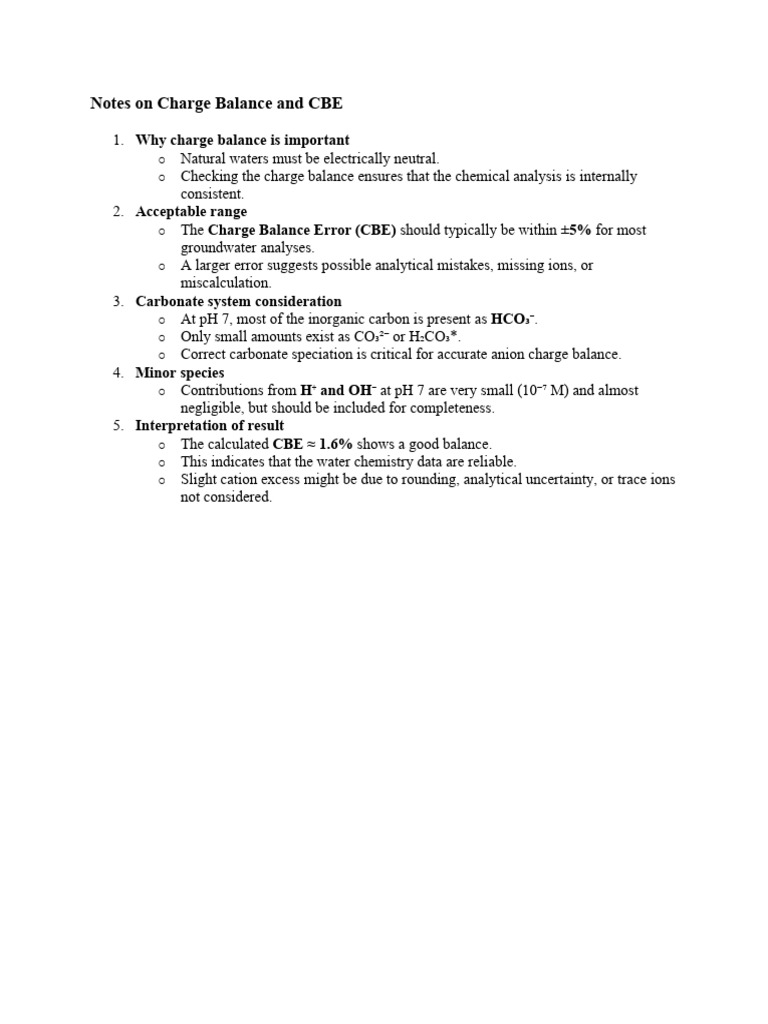 Notes On Charge Balance and CBE | PDF