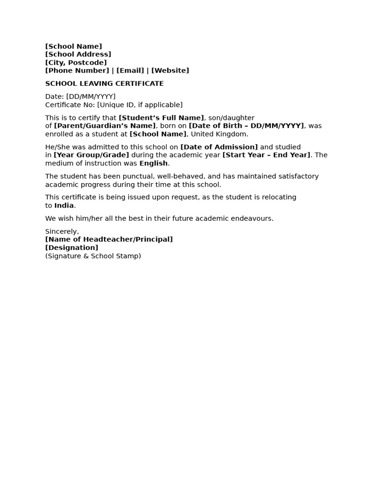 School Leaving Certificate Template | PDF