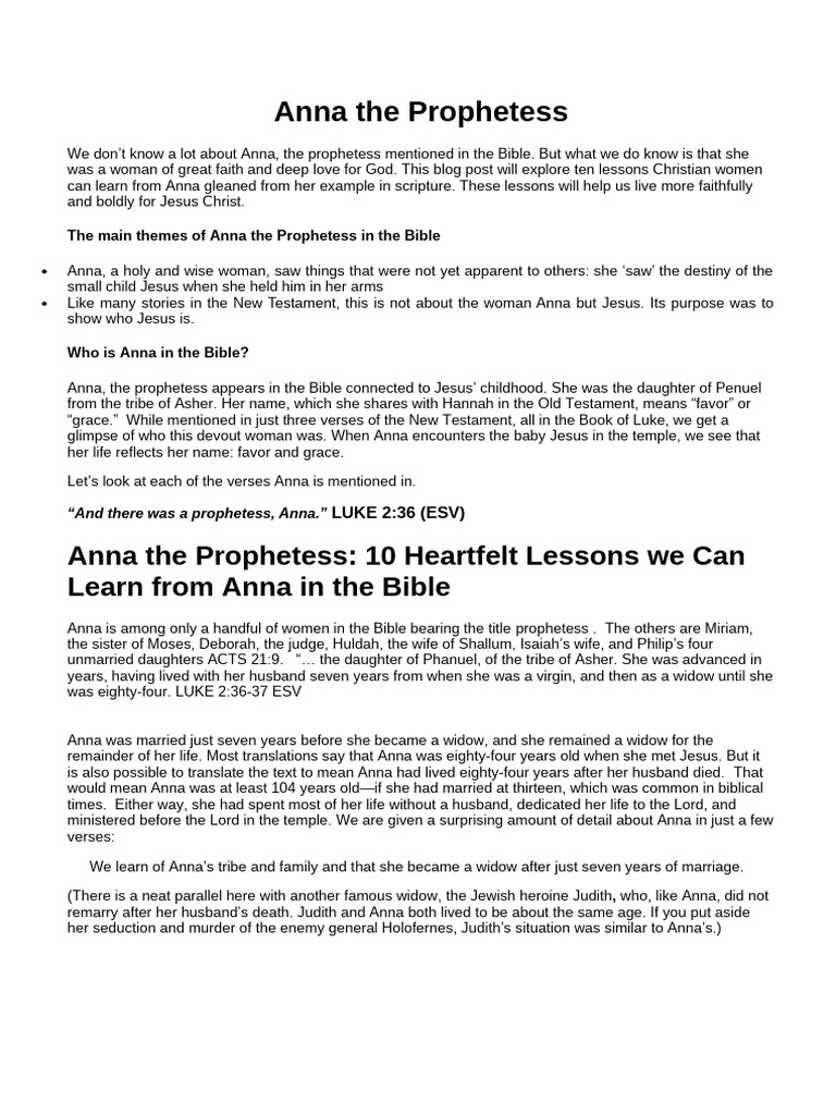 Lessons from Anna the Prophetess | PDF | Jesus | Patience